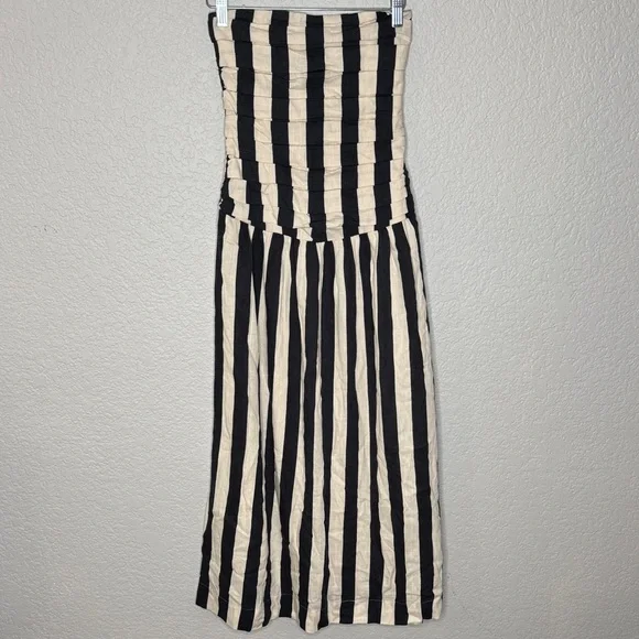 NWT Moon River Stripe Ruched Strapless Midi Dress Vacation Beach Size Small - Picture 3 of 8
